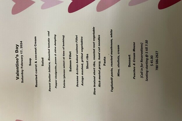 Valentine's Dinner Menu Feb.17th, 2024